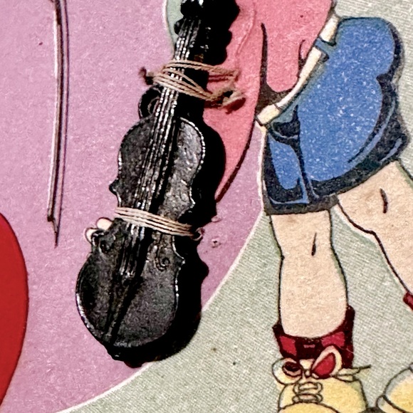 Vintage Early 1910’s Hallmark Valentines Day Card Hard Plastic Violin Toy Trim - Picture 5 of 7